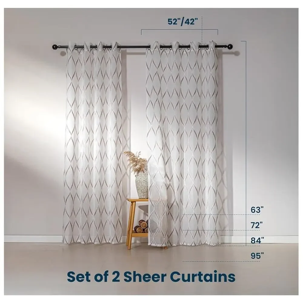 SLEEP ZONE Sheer Curtains for Living Room and Bedroom Embroidered 42 × 63 inch